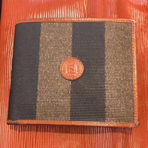 Fendi Pequin Pecan Striped Pattern Bifold Wallet NEW IN BOX - Picture 1 of 17